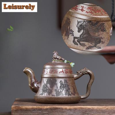 420ml Yixing Lila Ton Teekannen Handgefertigt Drachen Pferd Kanne Rohe Erz Holzgebranntes Porzellan Schlamm Teezubereitungskessel Zisha Tee-Set Geschenk