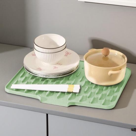 Silicone Drain Mat Thick Dish Drying Mat with Drainage Heat-Resistant Non-Slip Bar Sink Drying Pad for Countertops