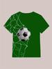 Boys' football graphic T-shirt - digital print, pattern of football and stripes, comfortable fit,