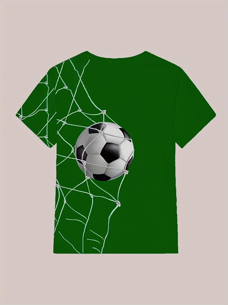 Boys' football graphic T-shirt - digital print, pattern of football and stripes, comfortable fit,