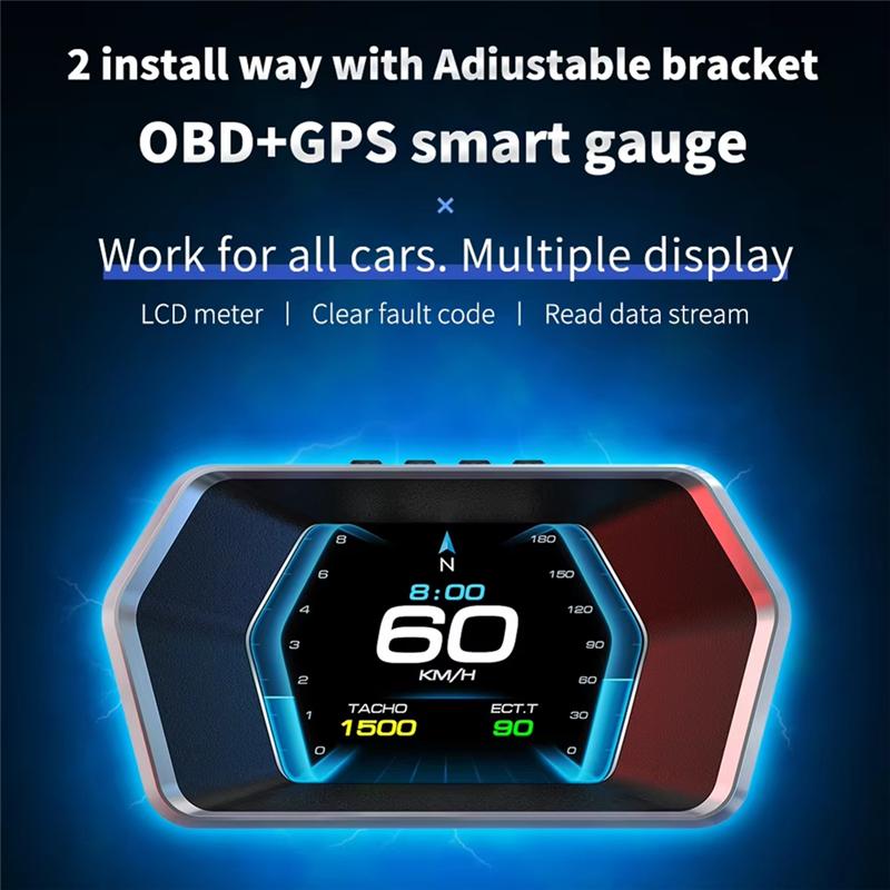 P17 HUD Auto Digitalanzeige, OBD2 GPS Tacho mit Spannungs- und Temperaturanzeigen - A87Q