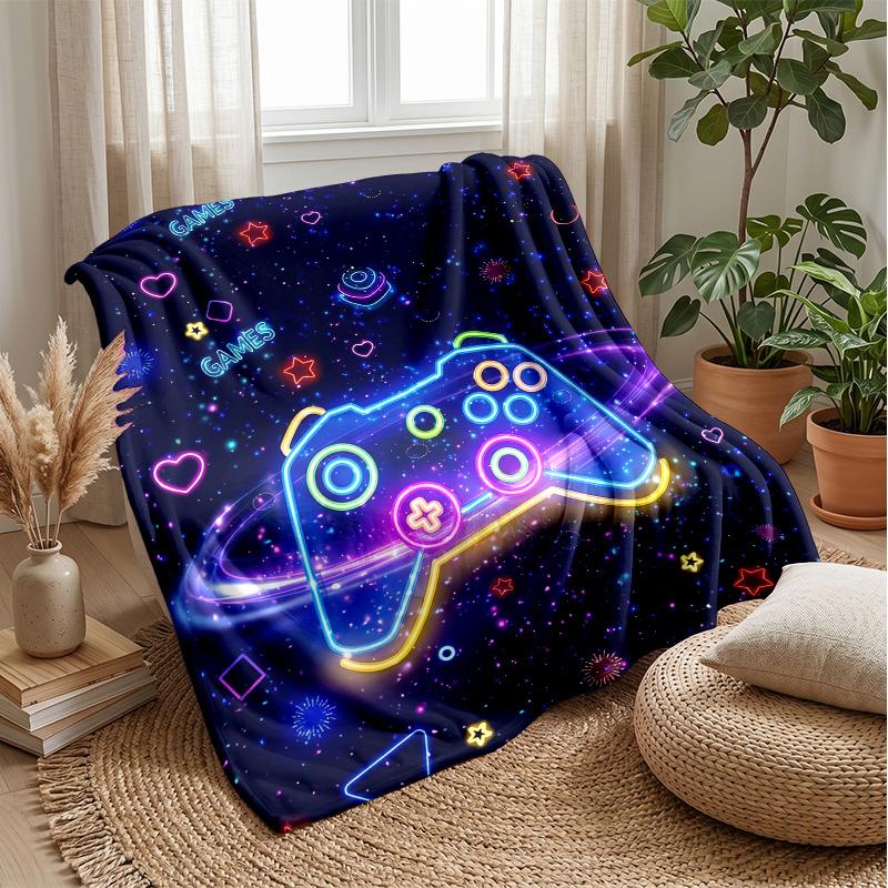 Neon Game Controller Theme blanket Lightweight Warm Flannel Blanket Decorative Throw Blanket for Home Decoration