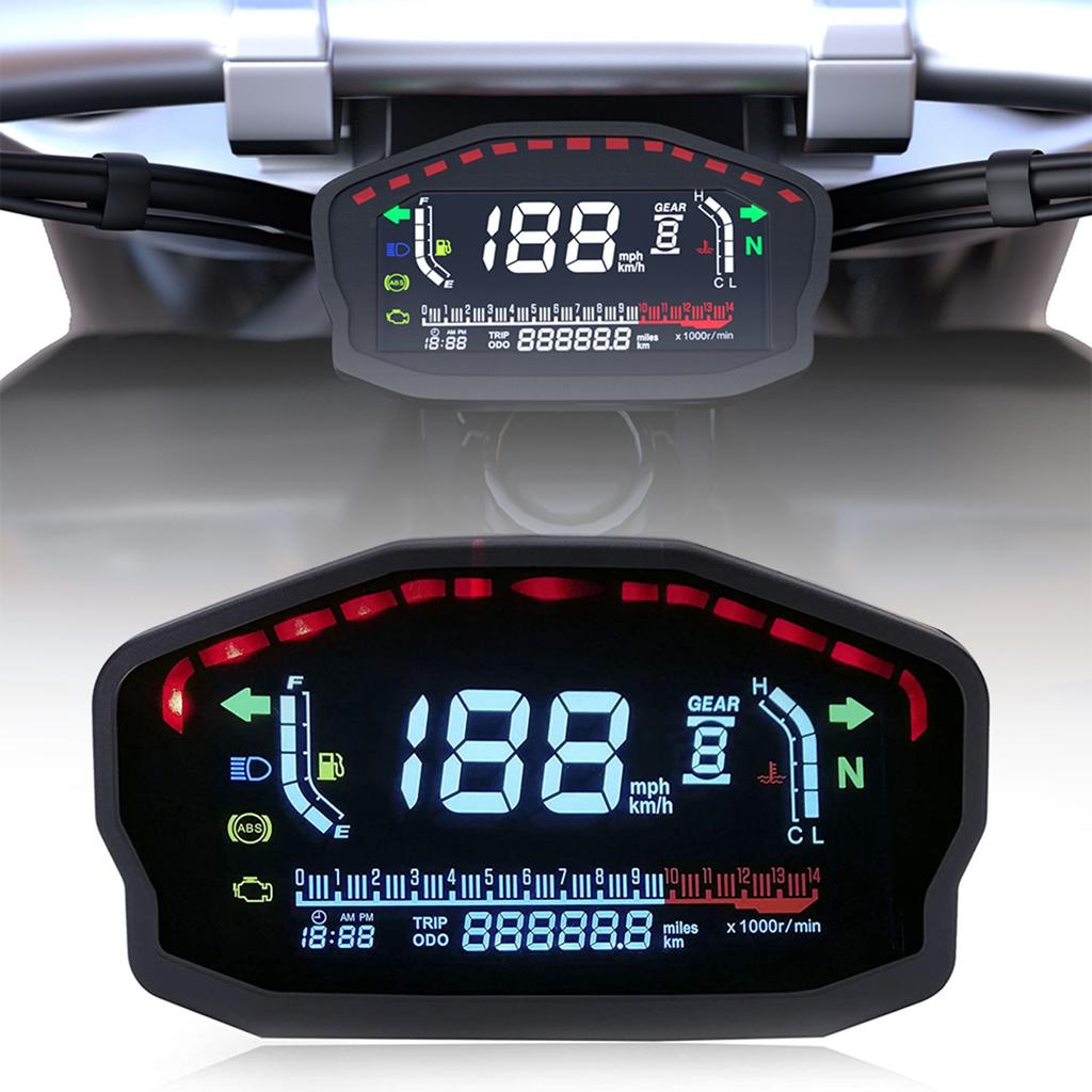 Universeller Motorrad-Kilometerzähler LED LCD Digitaler Tachometer Drehzahlmesser Instrument