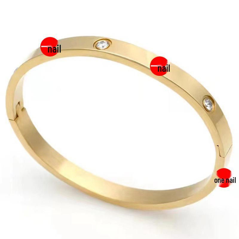 Rose Gold Titanium Steel Bracelet for Women: Light Luxury, Diamond Inlaid, Non-Fading, Fashionable, High-End European and American Style.