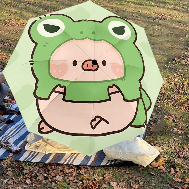 1PC Frog Pig Umbrella-8-Rib Reinforced, Automatic Open, Lightweight & Durable, Cute Fashion Accessory for Outdoor-Y0358