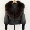 Womens Short Puffer Coat With Real Fox Fur Collar Winter Warm Down Jacket Loose Fit Small Stature
