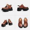 Johnature Sandale Retro cu Vârf Rotund și Talpă Groasă Versatile din Piele Naturală cu Toc Gros Pantofi cu Platformă pentru Femei