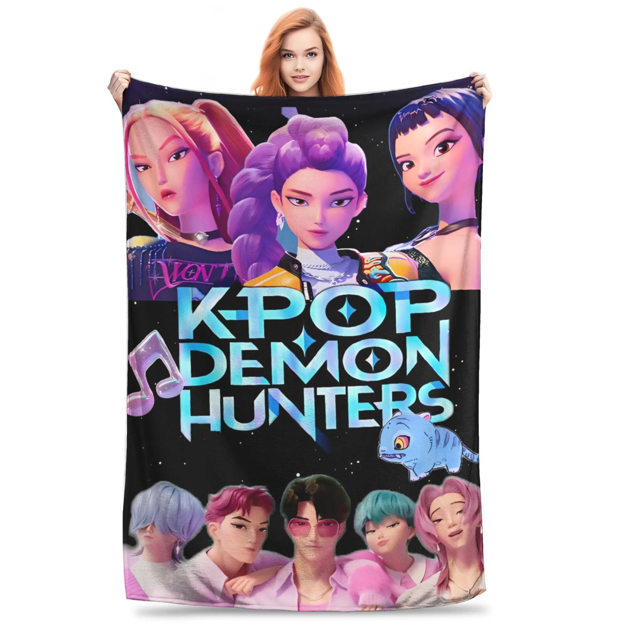 

Kpop Demon Hunter Super Warm Plush Throw Blanket for Boys GirlsFunny Outdoor Flannel Bedspread Sofa Bed Cover Home Textile 130x150cm