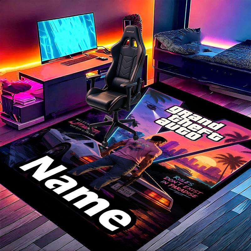 Personalizowany dywanik z nadrukiem Grand Theft Auto VI z imieniem, wszechstronny dywan do wystroju domu, do pokoju zabaw, mieszkania, na balkon, do przedpokoju, korytarza, prezent