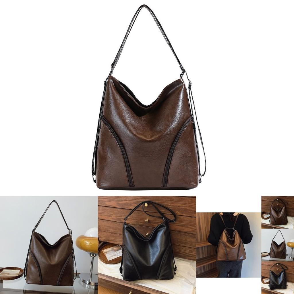 Spacious Pu Tote Bag For Women Fashionable Retro Style Large Capacity Crossbody Shoulder Bag