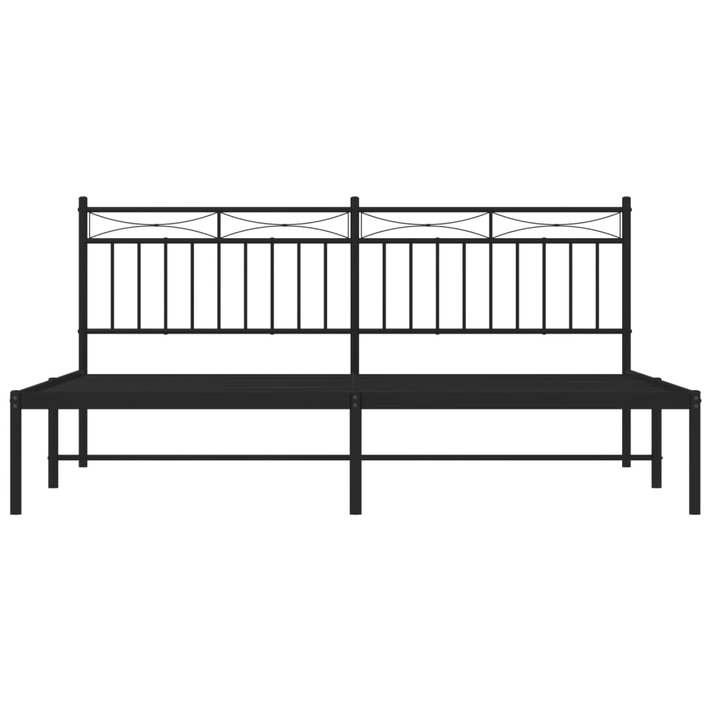 Metal Bed Frame with Headboard Black 180 X 200 Cm