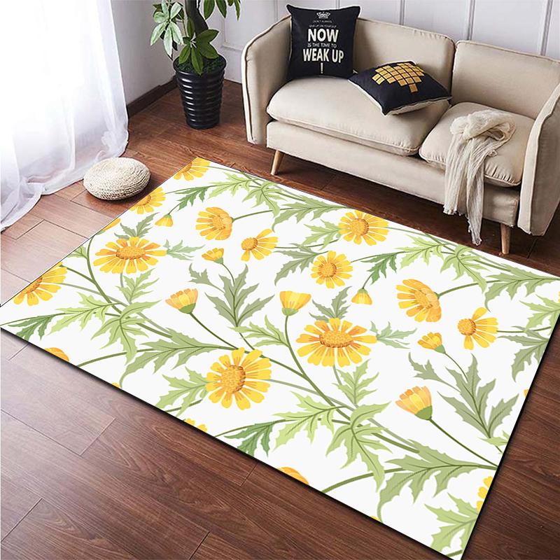 Cartoon Blume Schönes Gemälde Teppich für Wohnzimmer Großer Flächenteppich Schwarz Weicher Teppich Heimdekoration Matten Boho Teppiche