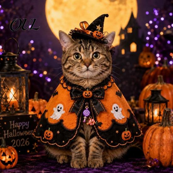 Funny Pet Outfit Halloween Cat Witch Costume, Cute Ghost Cloak, Decorative Cape Festival Outfit, Kitty Cosplay for Holiday Party Accessories
