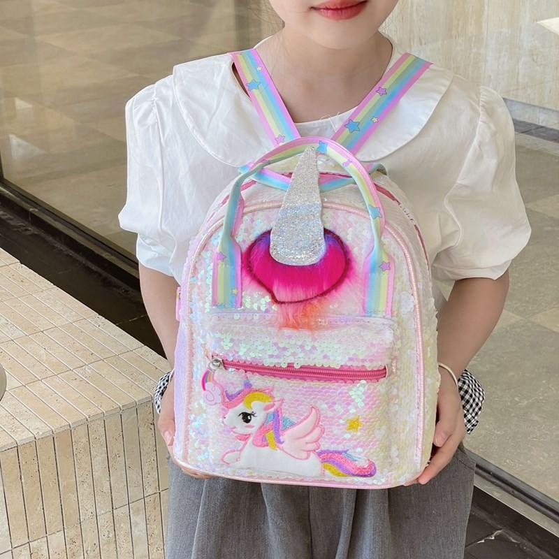 Unicorn Pattern Colorful With Sequins Children Backpack For Kindergarten