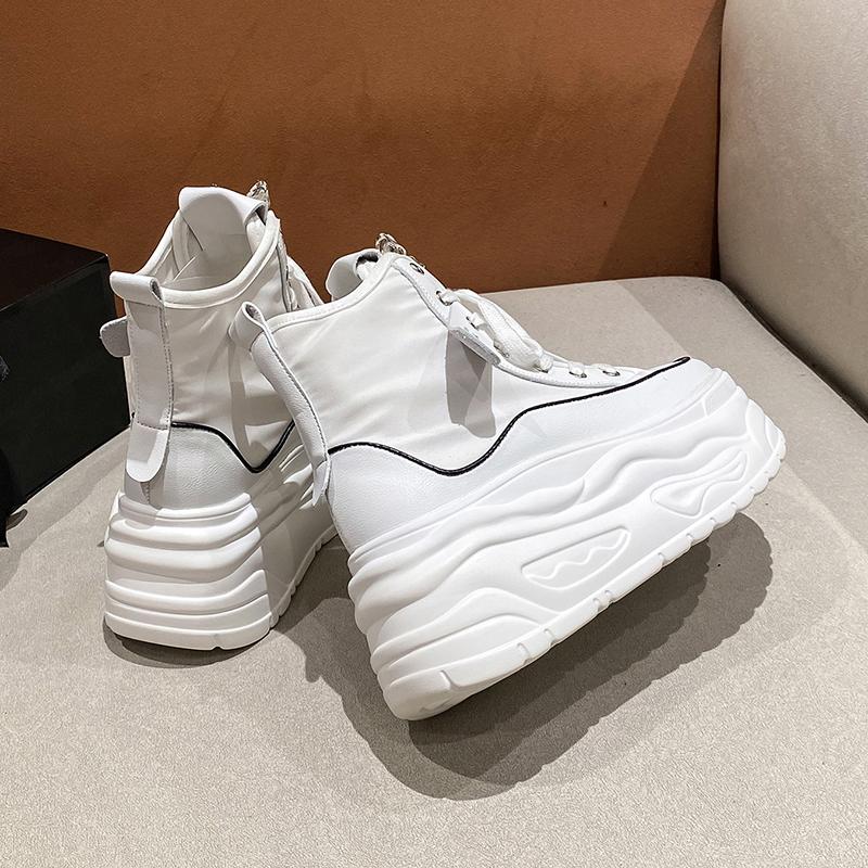 Fashion Women's High-top Sneakers Platform Wedges Autumn Fashion Shoes Woman Lace Up White Footwear Platform Thick Bottom Canvas2024