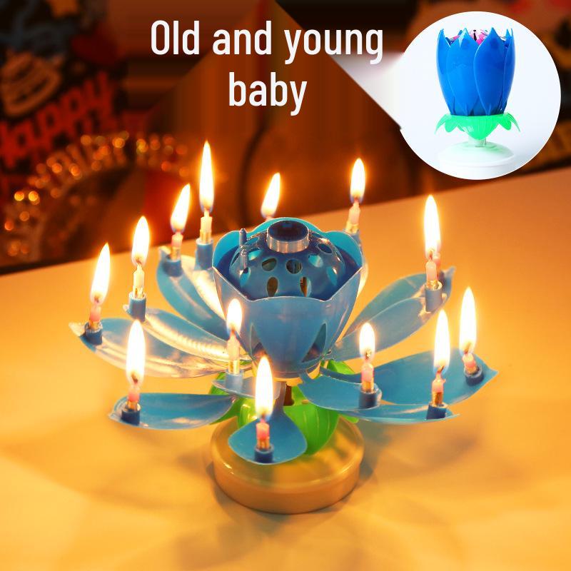 Creative Rotating Lotus Music Birthday Candle for Cakes