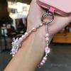 High-end Gemstone Butterfly Pearl Mobile Phone Chain Ins Fashion Women's Wrist Pendant Beaded Chain Short Style