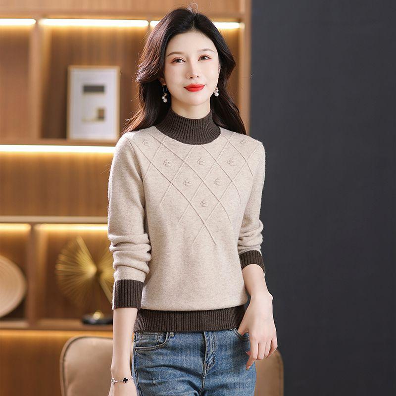 

Loose Sweater Women s Semi-high-neck Knitted Sweater Thickened Sweater Women s Stylish Knitted Sweater Warm Top M