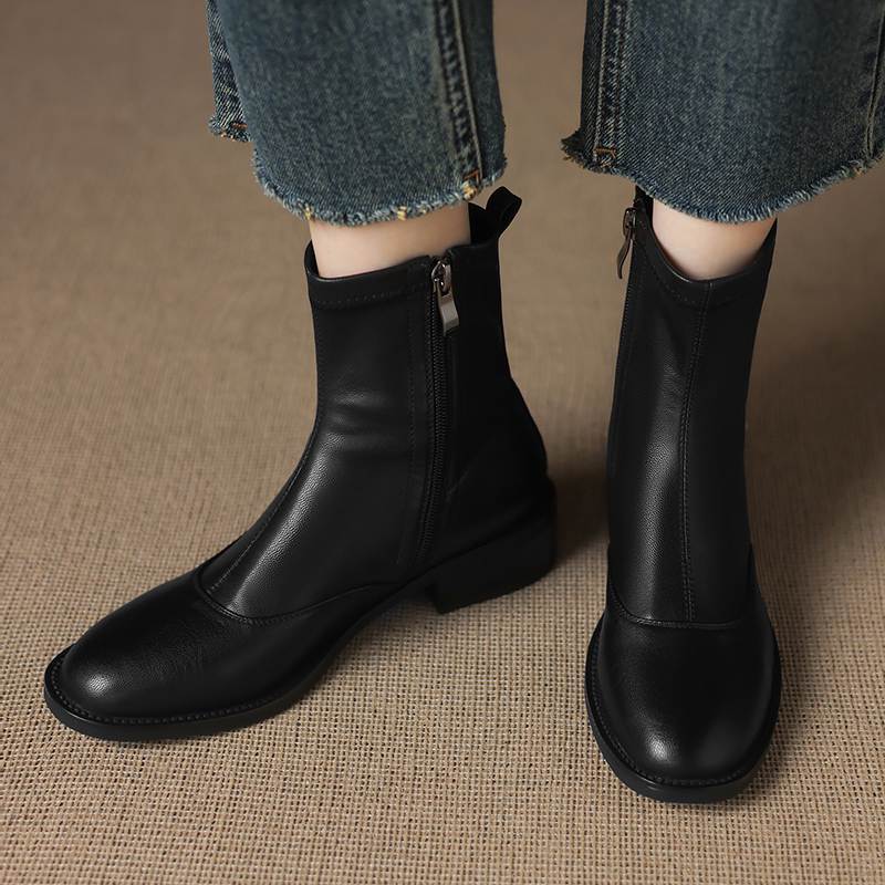 Krazing Pot Microfiber Round Toe Thick Heels Chelsea Boots Size 42 Zip Beauty Lady Women Stretch Ankle Boots