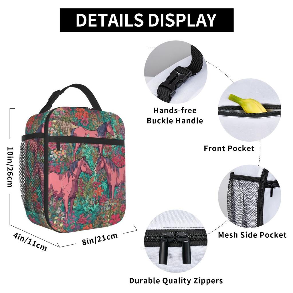 Fresh Flower Wild Horse Pattern Insulated Lunch Bag for Women Office Cooler Thermal Food Box Tote Portable Lunch Boxes Container