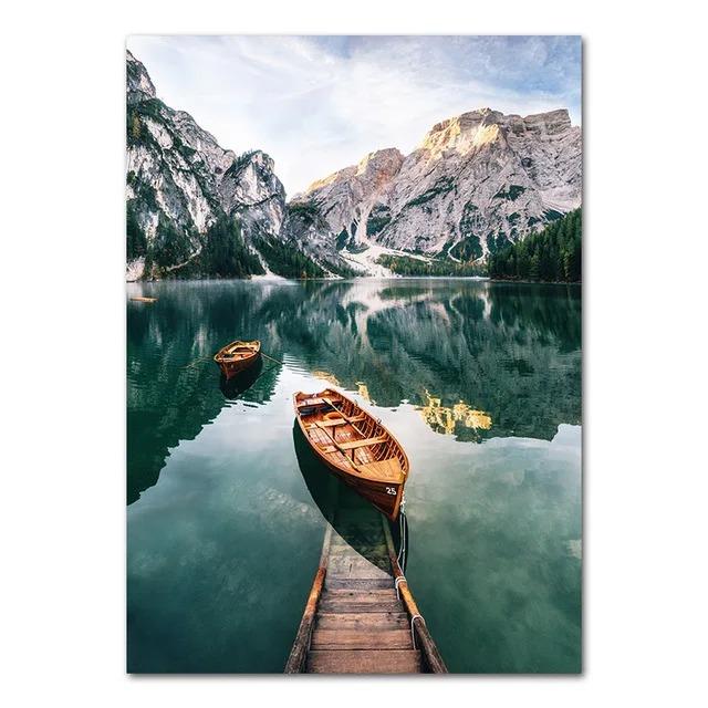 Nordic Natural Landscape Canvas Print Posters Animal Cow Deer Lake Snow Mountain Forest Railway Wall Art Decor Pictu