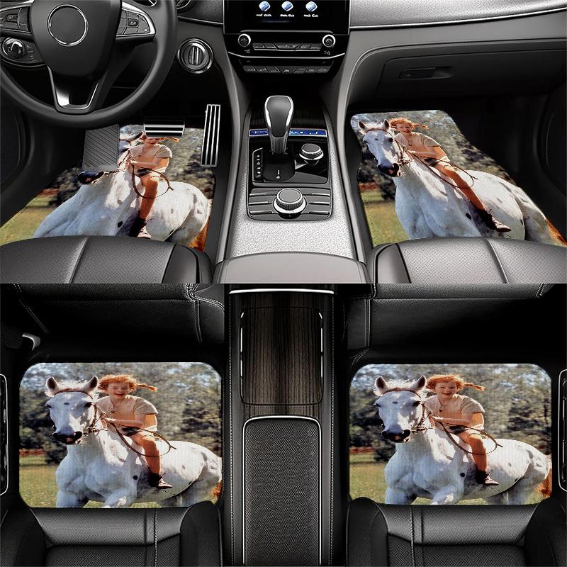 Inger Pippi pattern  Black Car Floor Mats Full Coverage All-Season Car Mats, XPE Non-Slip And Wear-Resistant Mats Suitable for SUV Interiors, Textured