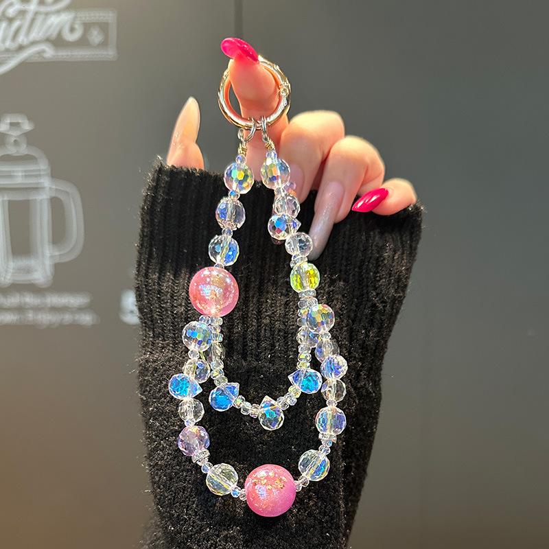 Luxury Premium Double-Layer Crystal Beaded Mobile Phone Chain Wrist Short Lanyard Mobile Phone Case Pendant Bag Keychain