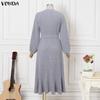 VONDA Abito Maxi Svasato Casual Base in Maglia a Coste con Scollo Tondo e Maniche Lunghe da Donna per l'Autunno