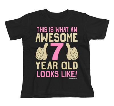 Girls 7th Birthday T-Shirt Kids  Cotton Awesome 7 Year Old GIFT Idea