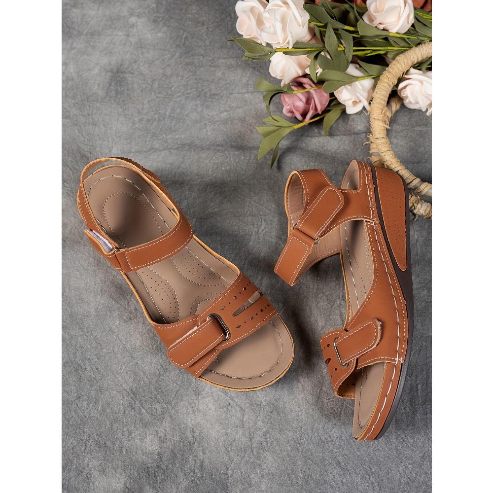 Keilsandalen Bequeme Damen-Sandalen Offene Zehenpartie Plateauschuhe mit Verstellbarem Knöchelriemen, Perforiertes Design für Atmungsaktivität Riemchensandalen