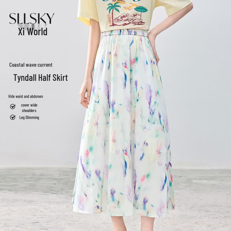 Sllsky Gradient Print A-Line Midi Skirt XL