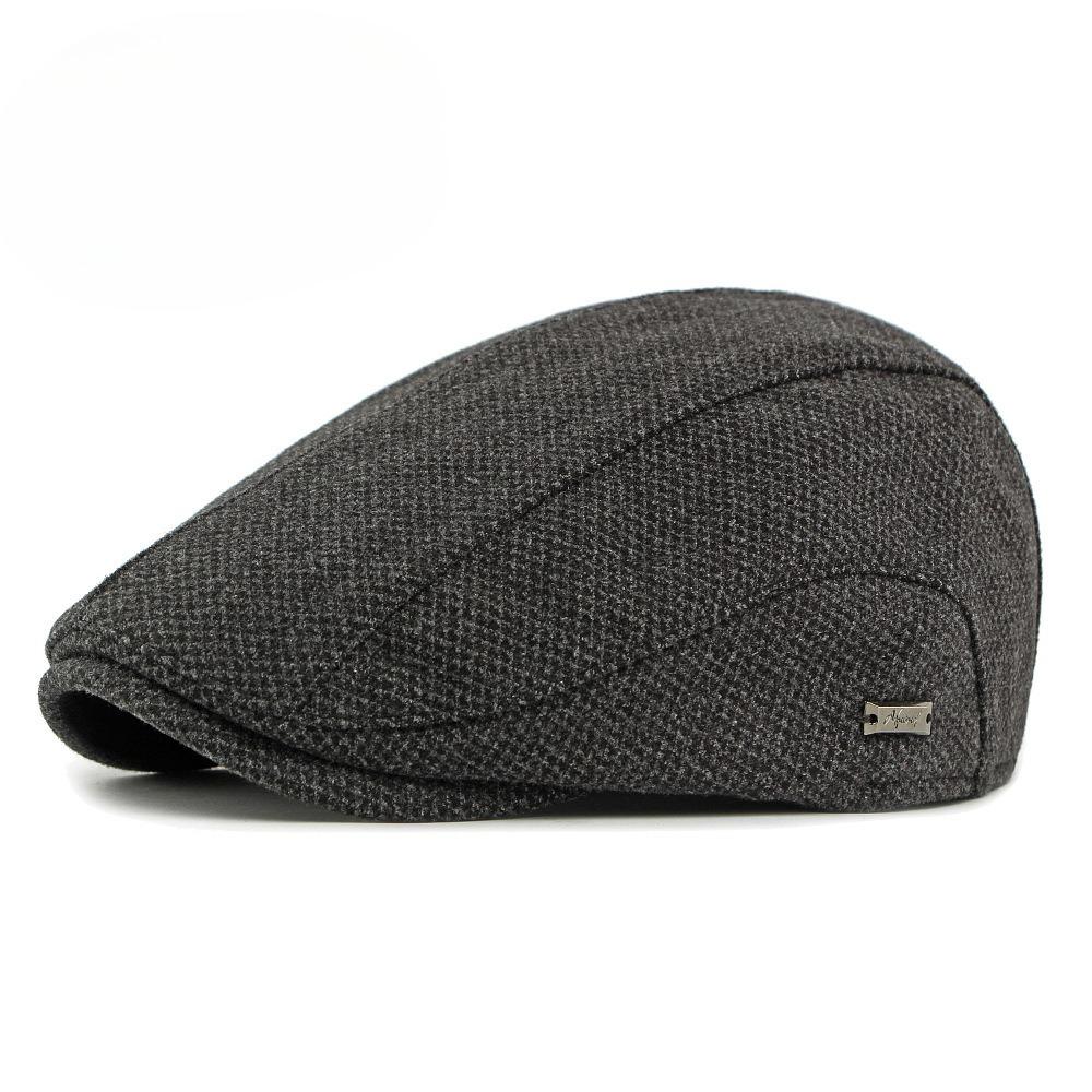 Autumn Winter Woolen Beret for Men Women British Retro Flat Cap Warm Fleece Lined Newsboy Cap Fashion Cabbie Hat Casual Duckbill Cap Adjustable(55-59cm) чёрный