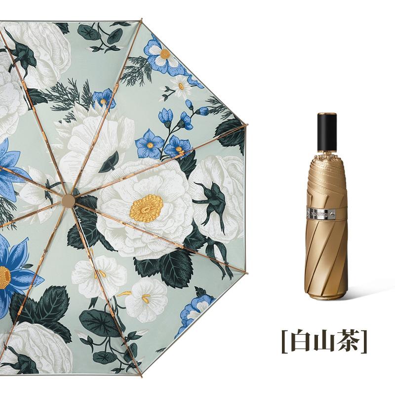Double-layer titanium silver glue sunscreen umbrella UPF > 50 + manual three-fold weather and rain sunshade umbrella can be replaced