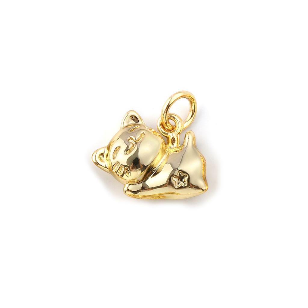 2 PCs Brass & Cubic Zirconia Charms 18K Gold Plated Cat Animal Pendants For DIY Necklace Bracelet Jewelry Making Findings