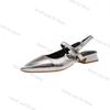 Fashion 2025 New Women Baotou Patent Leather One Line Buckle Strap Cat Heel Sandals Female Sexy Black Silk Pointed Thin Heel Flat Shoes