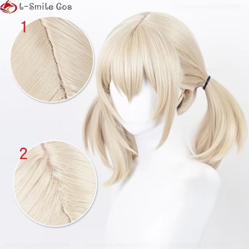 Scalp Azusawa Kohane Cosplay Wig 43cm Light Linen With Double Tail Heat Resistant Synthetic Wigs + Wig Cap