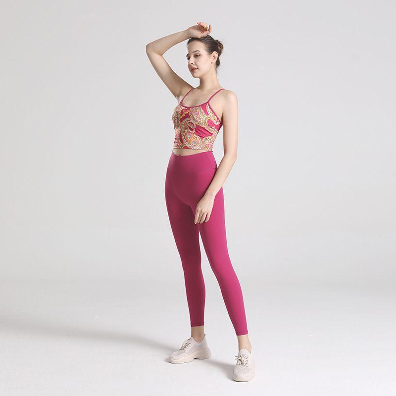 

Good-Looking Yoga Clothes Suit for Women Summer Thin High-End Fashion Sexy Personalized Color Workout Clothes Two-piece Set Mandragora Rose Red Suit L