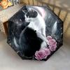 1 PC Automatic Folding Umbrella - Black and White Cat with Moon Pattern, Portable & Foldable Design with 8 Ribs, Christmas Birthday Gifts