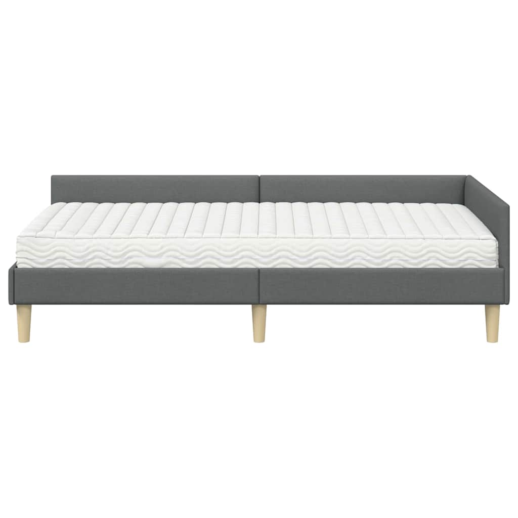 Corner Bed Frame with Mattress 2 pcs Grey Fabric