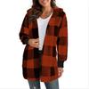 Open Front Hooded Sweater Coat Women Loose Fit Mid Length Plaid Print Knitting Long Sleeve Knitwear