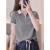 Lapel short sleeve t-shirt women's summer color block polo shirt top