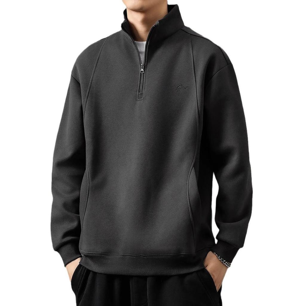 Men's Retro Heavyweight Half-Zip Stand Collar Plus Size Velvet Hoodie