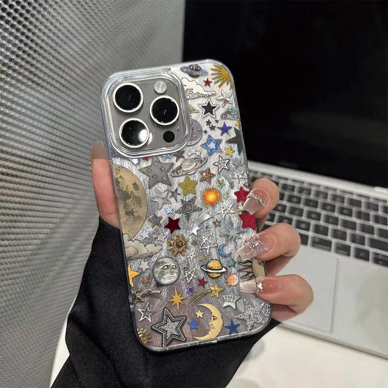 Stars Planets Sun Moon Phone Case For IPhone 17e 16e 17 Air 16 Plus 15 14 13 12 11 Pro Max INS Protective Fashion Laser Cover