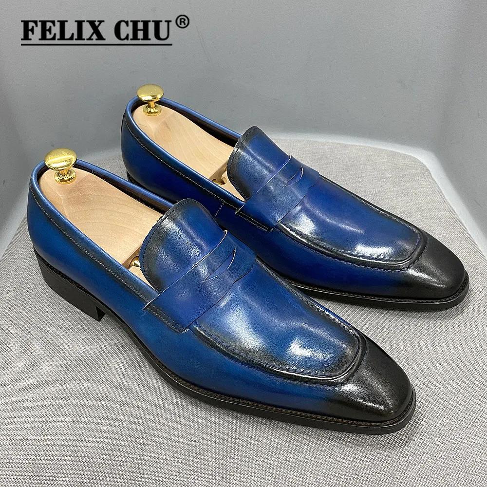Fashion Classic Big Sizes Men's Penny Loafers Genuine Leather Blue/Brown Handmade Slip-On Business Dress Shoes Male Footwear