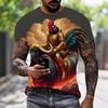 Summer Round Neck 3D Muscle Rooster Pattern Print Top Fashionable Casual Short Sleeved Men's T-shirts