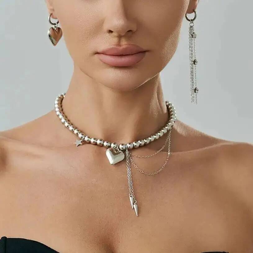 

Ingemark Elegant Love Heart Pendant Choker Necklace Tassel Drop Earrings for Women Wedding Bridal Jewelry Set Halloween Gifts