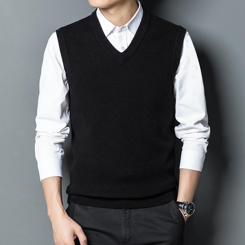 2024 Men Sweater Knitted Vest Sleeveless Sweater Vest Stylish Men Sleeveless Knitted Sweater Vest Solid V-Neck for Autumn