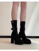 Small Thick-soled Thick-heeled Short Boots Women's 2025 New Autumn Retro Suede Super High-heeled Elastic Thin Boots
