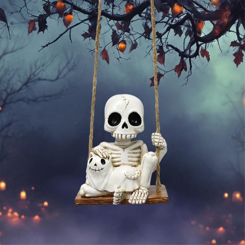 Halloween Hanging Decoration Skeleton Kitten Figure Resin Swing Ornament For Door Window Halloween Party Centerpieces