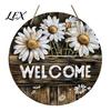 Hanging Sign with Hemp Rope Wooden Daisy Welcome for Front Door, Rustic Farmhouse Wall Decor Handmade House Rope, Wood Plaque Home Entrance